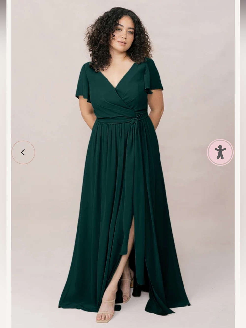 Revelry Harper Chiffon Faux Wrap Dress in Classic Emerald Green